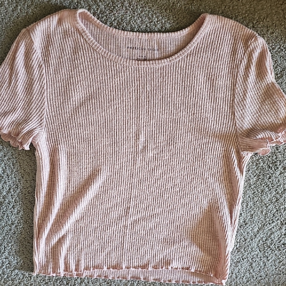American Eagle Outfitters Pink Ribbed Crop T-Shirt